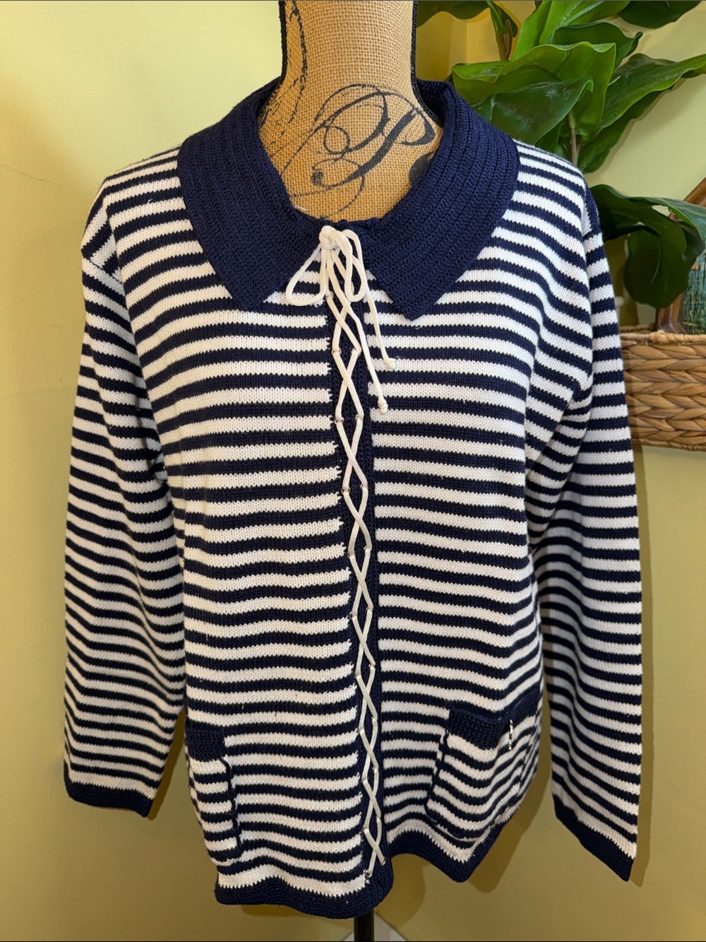 Storybook Knits NWT Striped Navy & White Knit Cardigan New